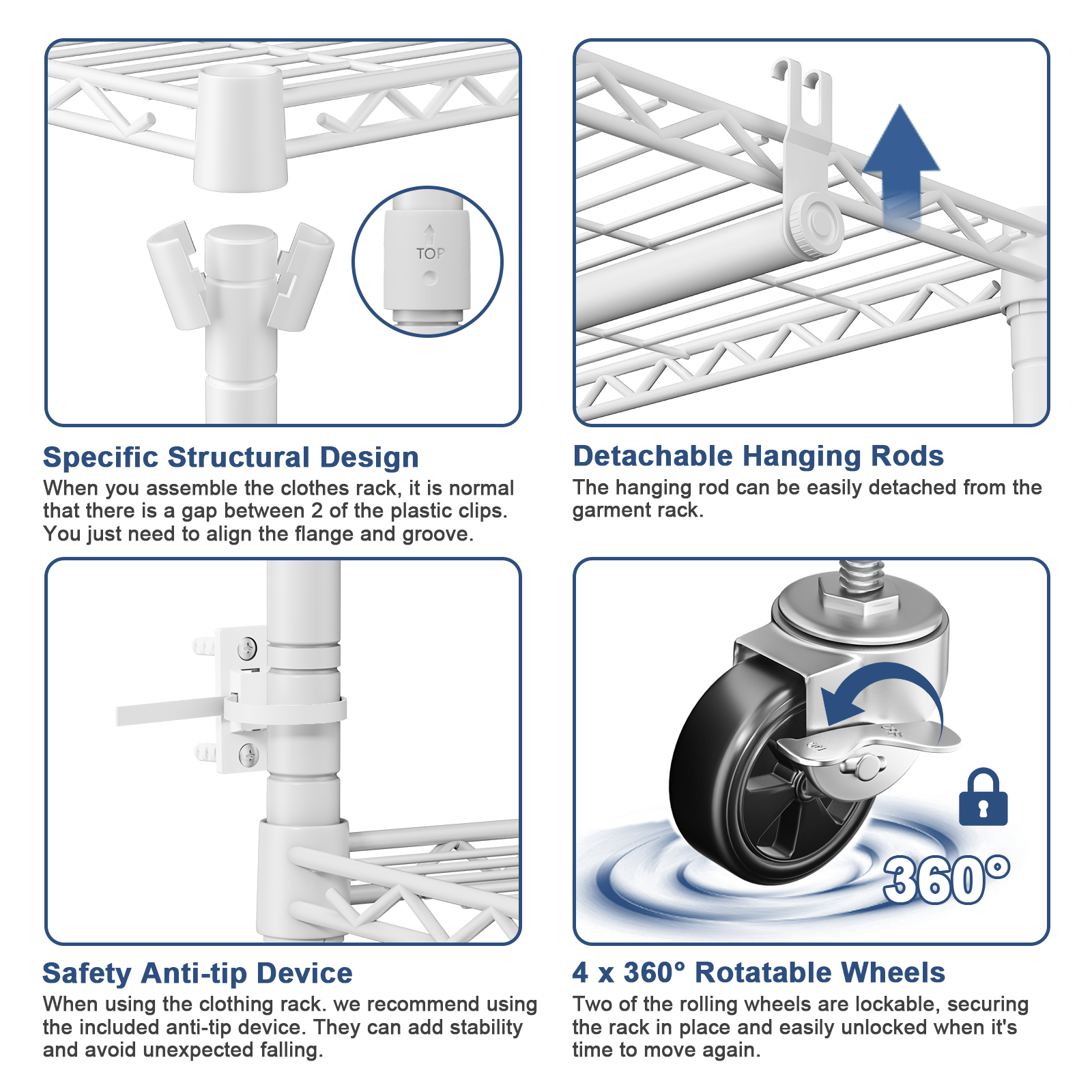 P8 51.2" Extended Single Column Garment Rack (White), 700LBS Load & 3 Adjustable Shelves