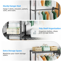 E12 Detachable Triple Column Garment Rack (Gold), 960LBS Load & 6-Tier Shelves with 4 Hanger Rods