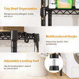 U15 Over Washer and Dryer Storage Shelves, Laundry Above Washer Dryer Storage Rack Space Saver, 6-Tier Wire Shelf with 4 Hooks for Organization, 63.4"W x 17.3"D x 76.4"H, Holds 568lbs