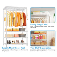 H4 35.4"W Single Column Garment Rack (Black), 512LBS Load & 4-Tier Storage Shelves