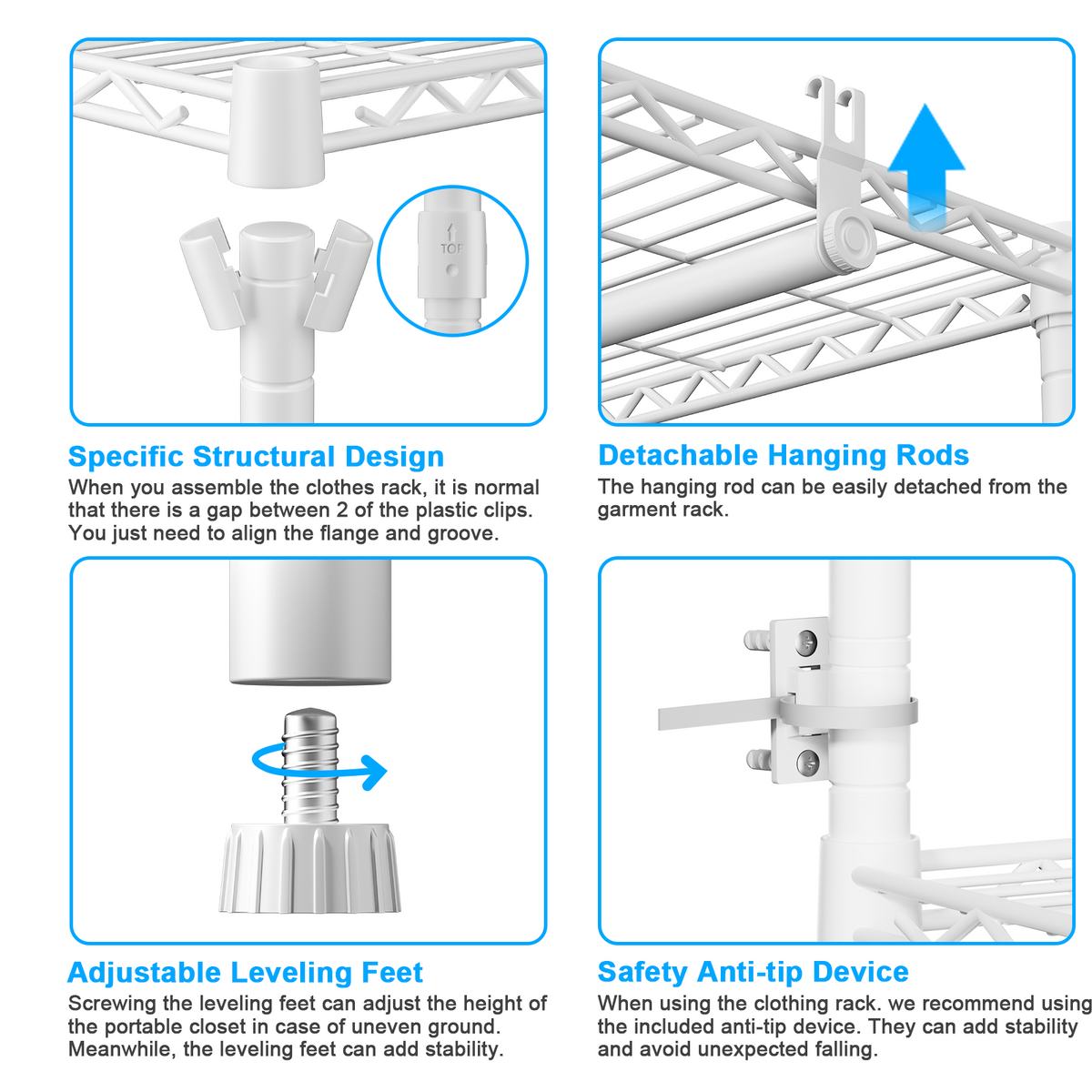 E13 Triple Column Garment Rack (Black), 900LBS Load, 8-Tier Shelves, 4 Hanger Rods & 8 S Hooks