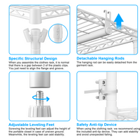 E13 Triple Column Garment Rack (Black), 900LBS Load, 8-Tier Shelves, 4 Hanger Rods & 8 S Hooks