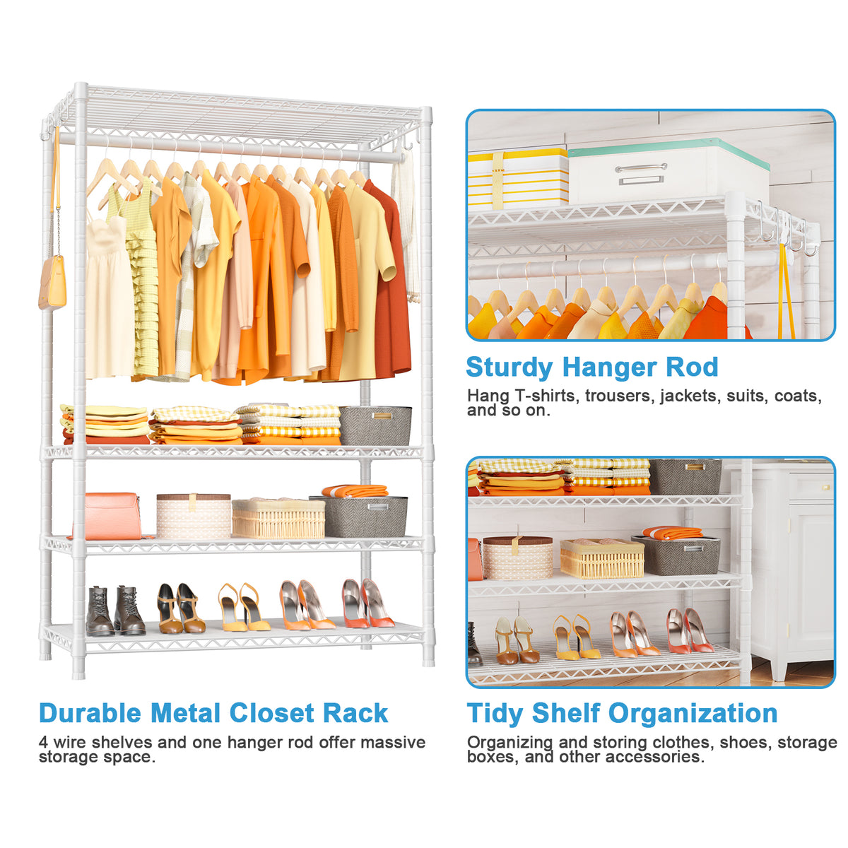 H4 45"W Extended Single Column Garment Rack (Black), 522LBS Load & Anti-Tip Device