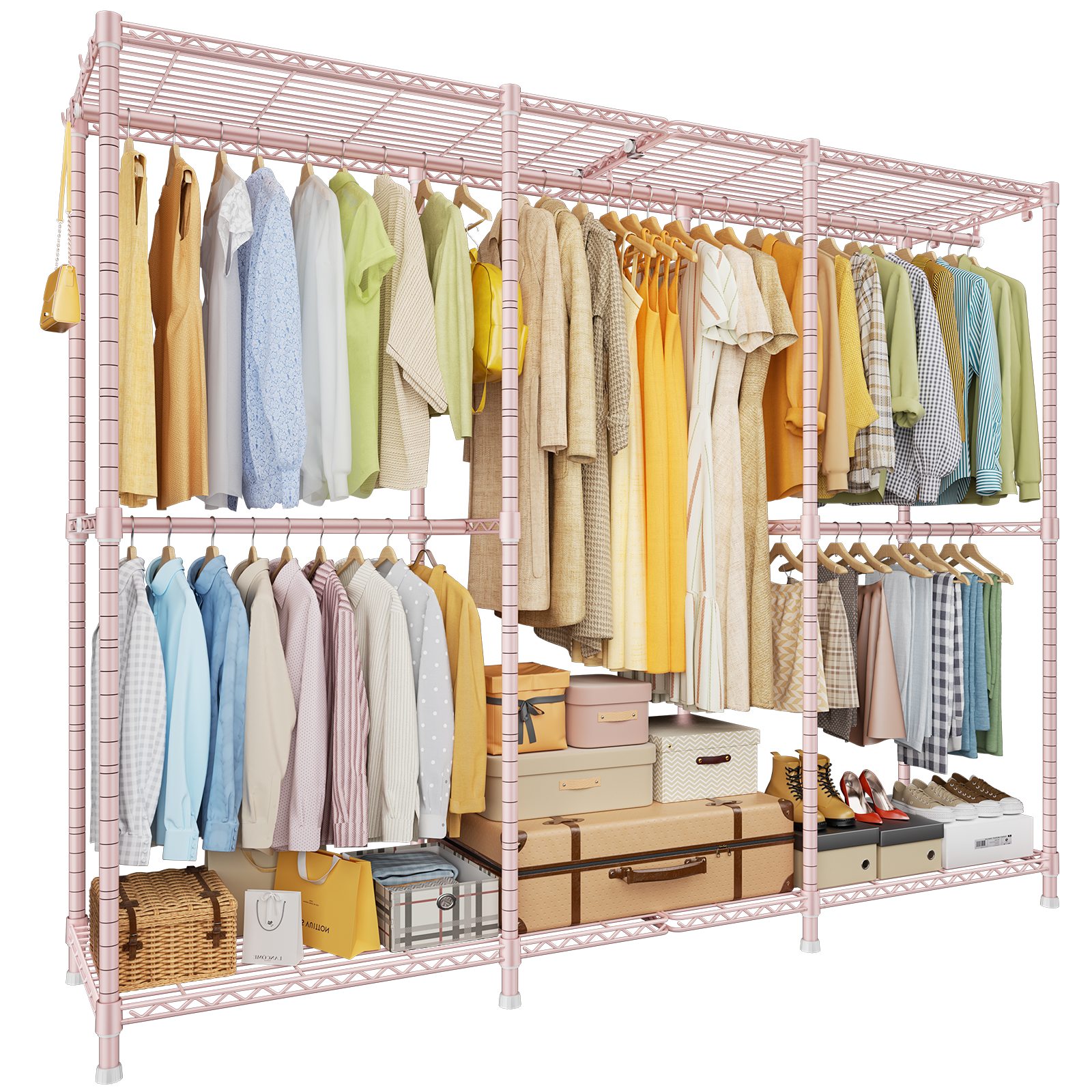 E14 Pro Heavy Duty Clothes Rack，Freestanding Clothing Racks for Hanging Clothes，Adjustable Closet Organizers and Storage，Metal Garment Rack with Shelves