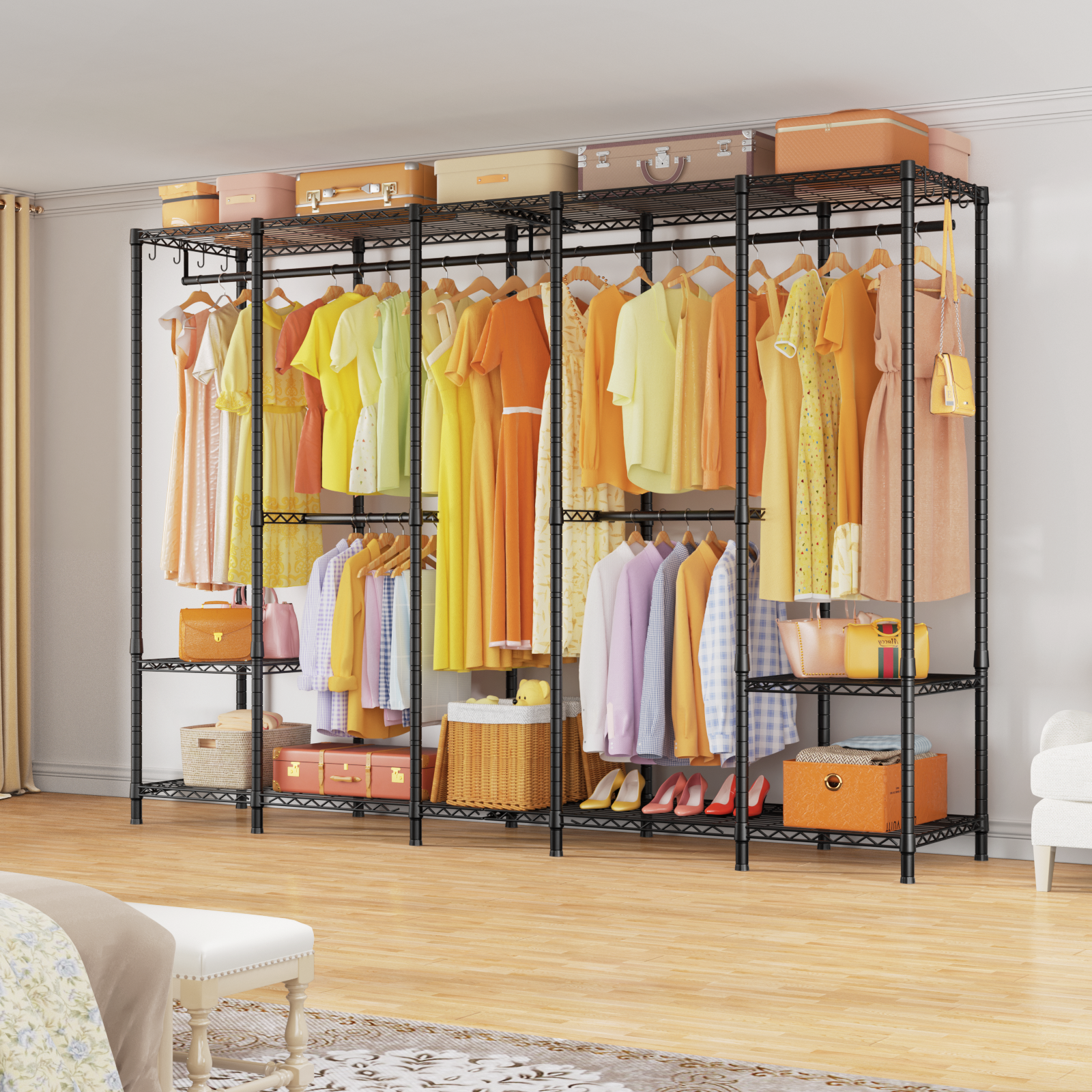 H50 5-Column Garment Rack (Black), 89.8" Wide, 1400LBS Load & Long Garment Storage