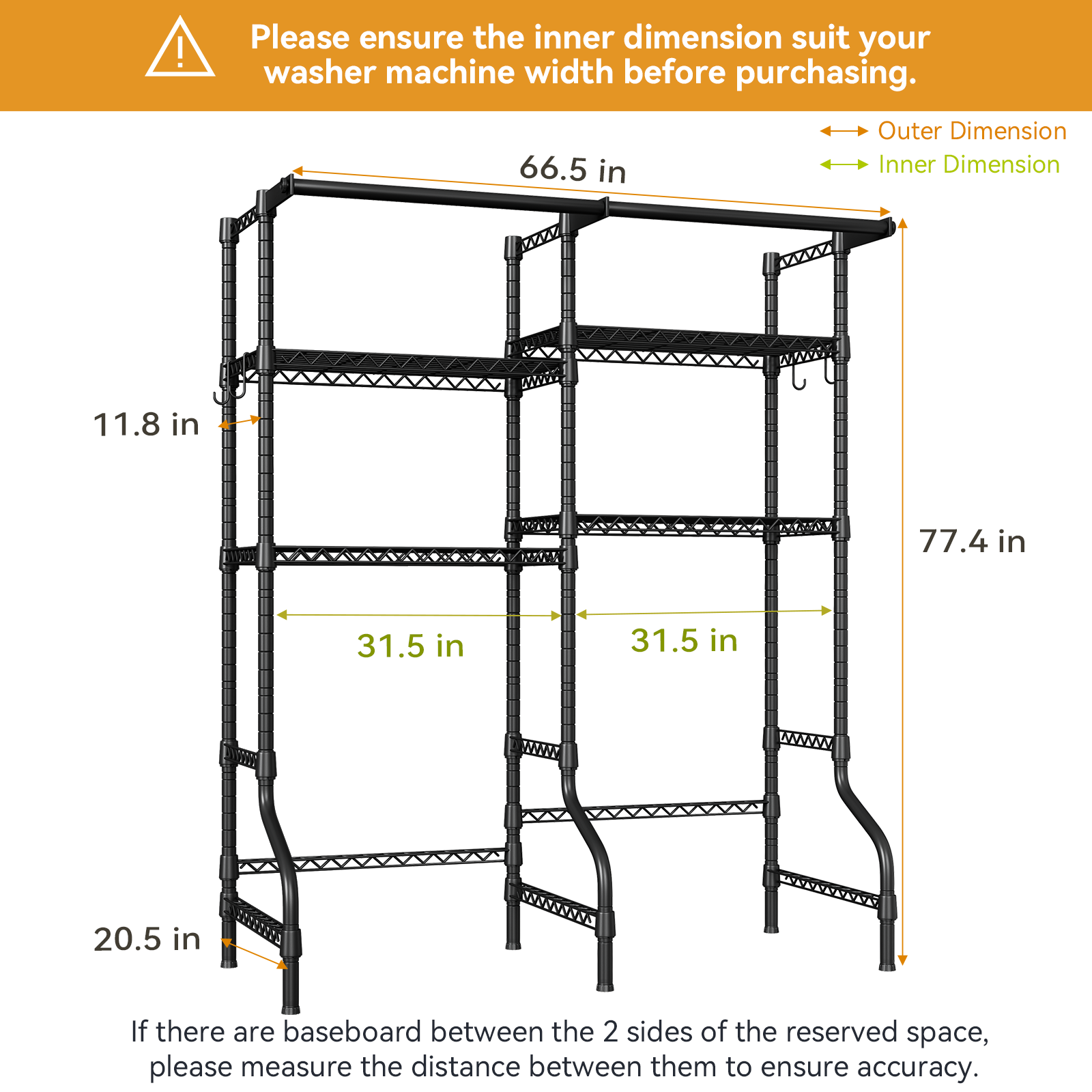 U14 Double Column Over-Washer Garment Rack, 4-Tier Storage & 2 Hanger Rods, 80-90LBS per Shelf Load