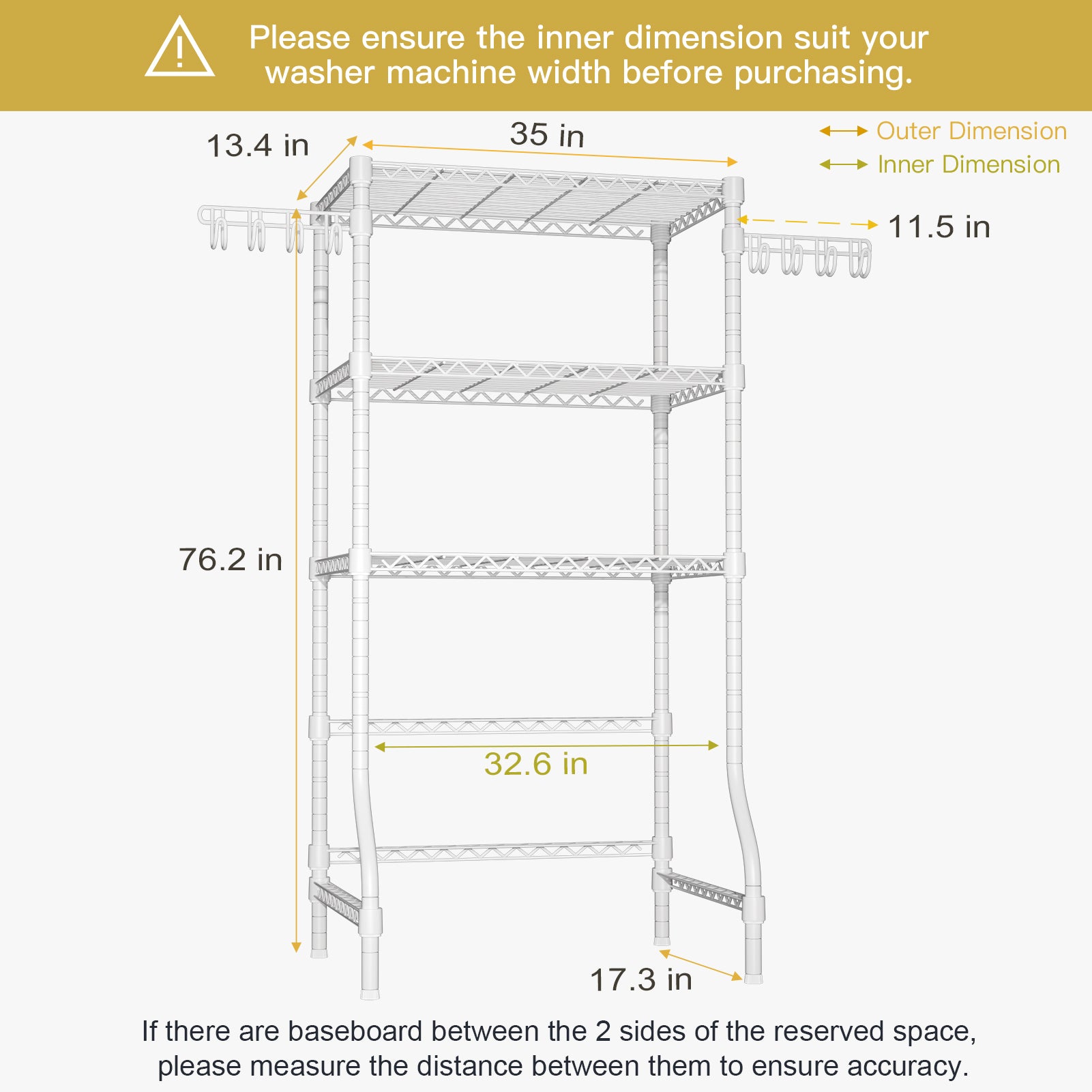 U8 Over-Washer Garment Rack (Black), ≤32.6" Washer Fit, 304LBS Load & Adjustable Shelves