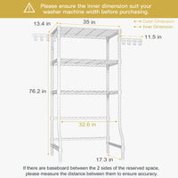 U8 Over-Washer Garment Rack (Black), ≤32.6" Washer Fit, 304LBS Load & Adjustable Shelves