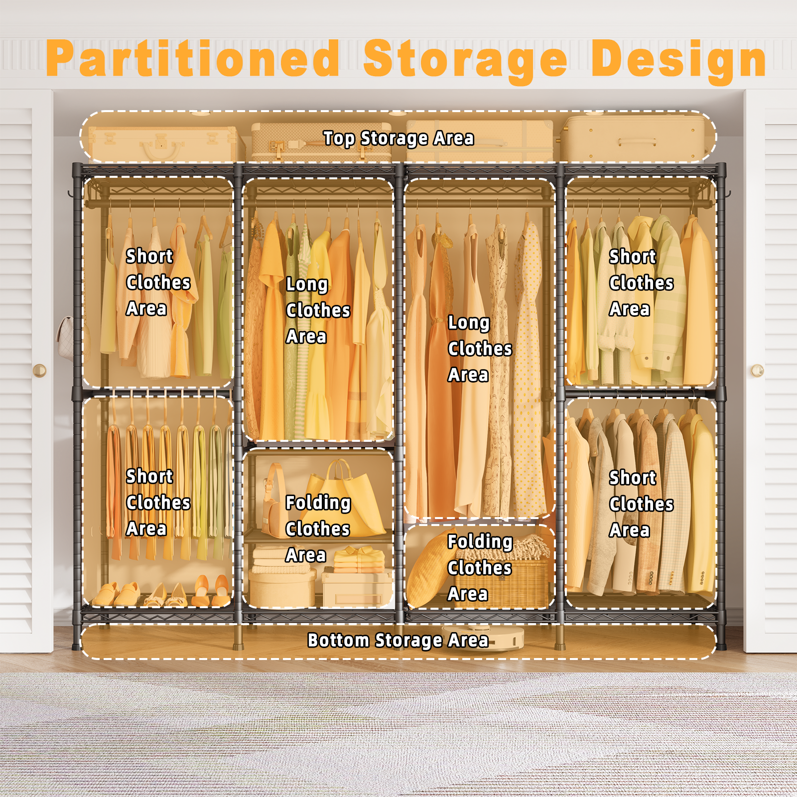 H41 Garment Rack Heavy Duty Clothes Rack, Clothing Racks for Hanging Clothes, Extra Large Freestanding Portable Closet Wardrobe Rack