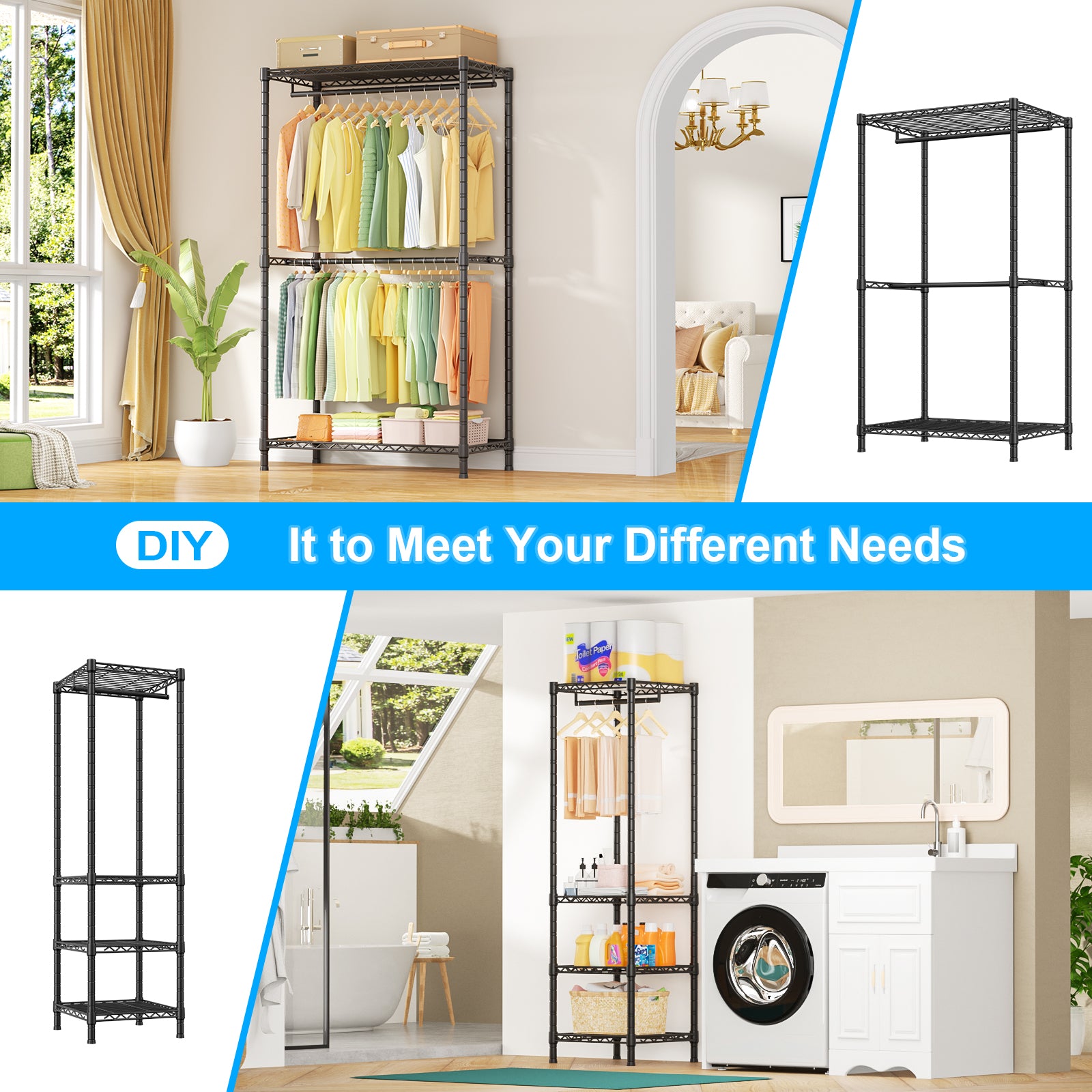 Ulif E10 Heavy Duty Closet Organizer for Bedroom & Laundry Room - Adjustable Clothes Rack with 800lbs Capacity, Freestanding Garment Rack (73-97"W