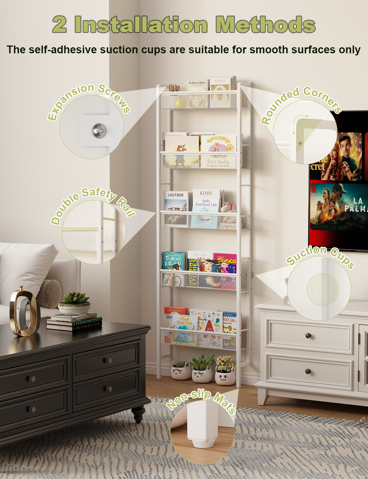 B8 Kids Bookshelf Wall Mounted, 5-Tier Wall Bookshelf for Kids, Children's Bookcases Organizer for Toys and Books