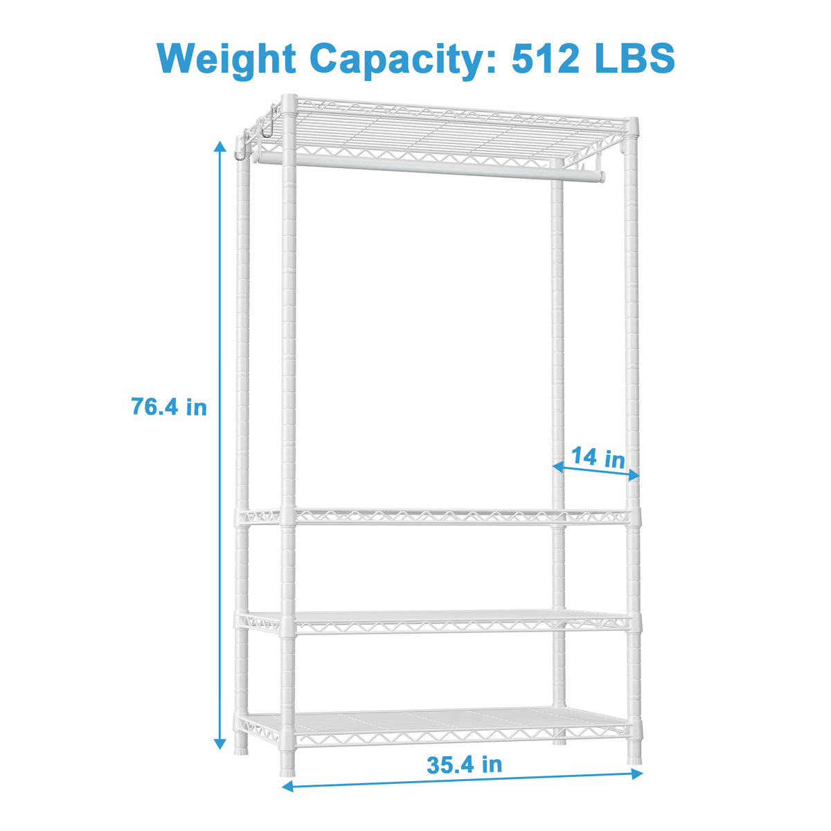 H4 35.4"W Single Column Garment Rack (Black), 512LBS Load & 4-Tier Storage Shelves