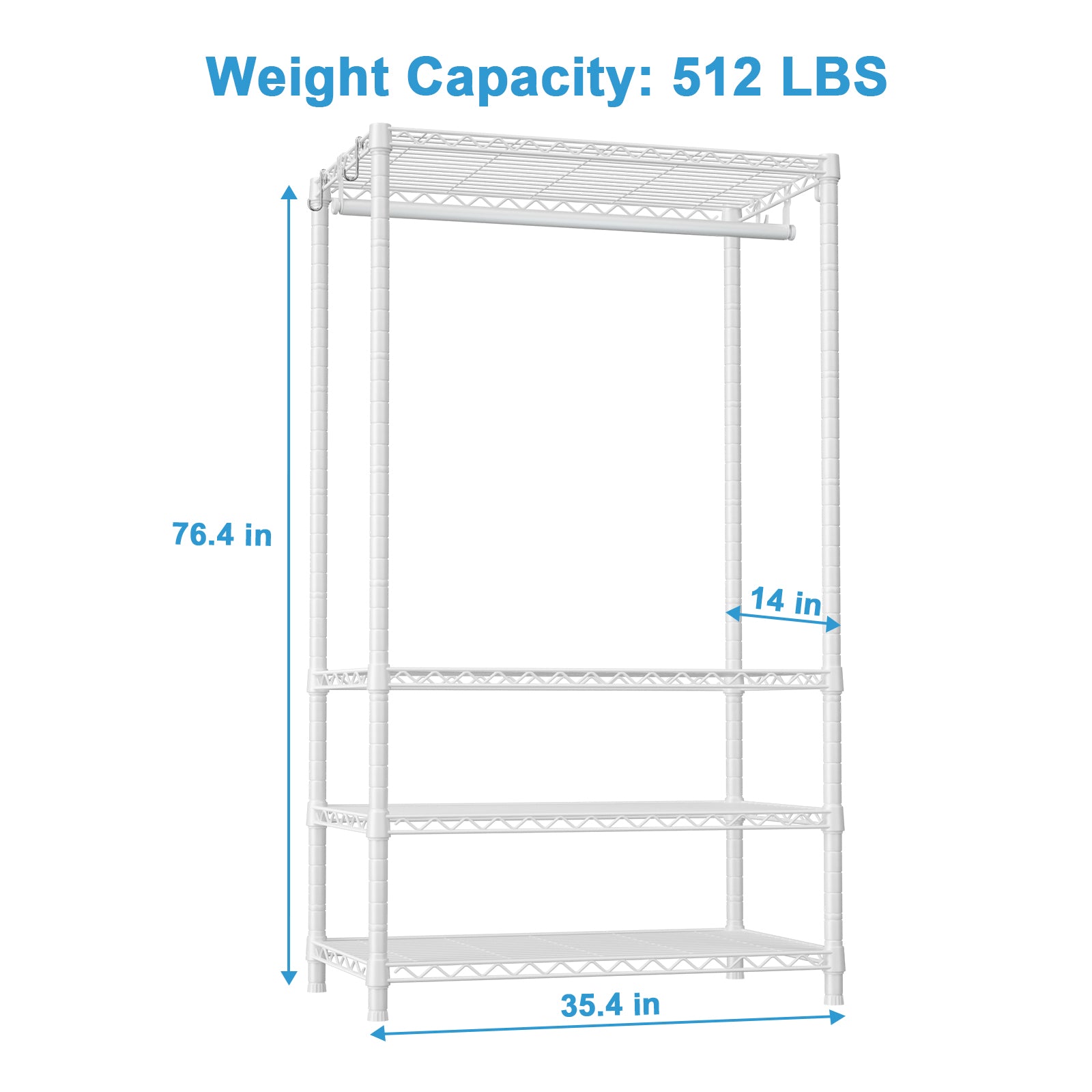 H4 35.4"W Single Column Garment Rack (Black), 512LBS Load & 4-Tier Storage Shelves