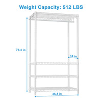 H4 35.4"W Single Column Garment Rack (Black), 512LBS Load & 4-Tier Storage Shelves