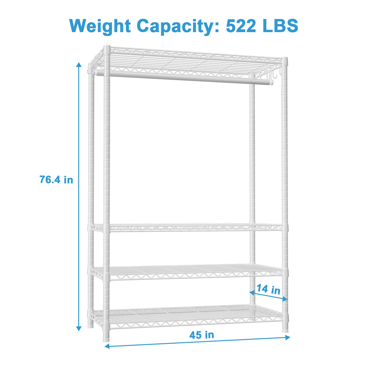 H4 45"W Extended Single Column Garment Rack (Black), 522LBS Load & Anti-Tip Device