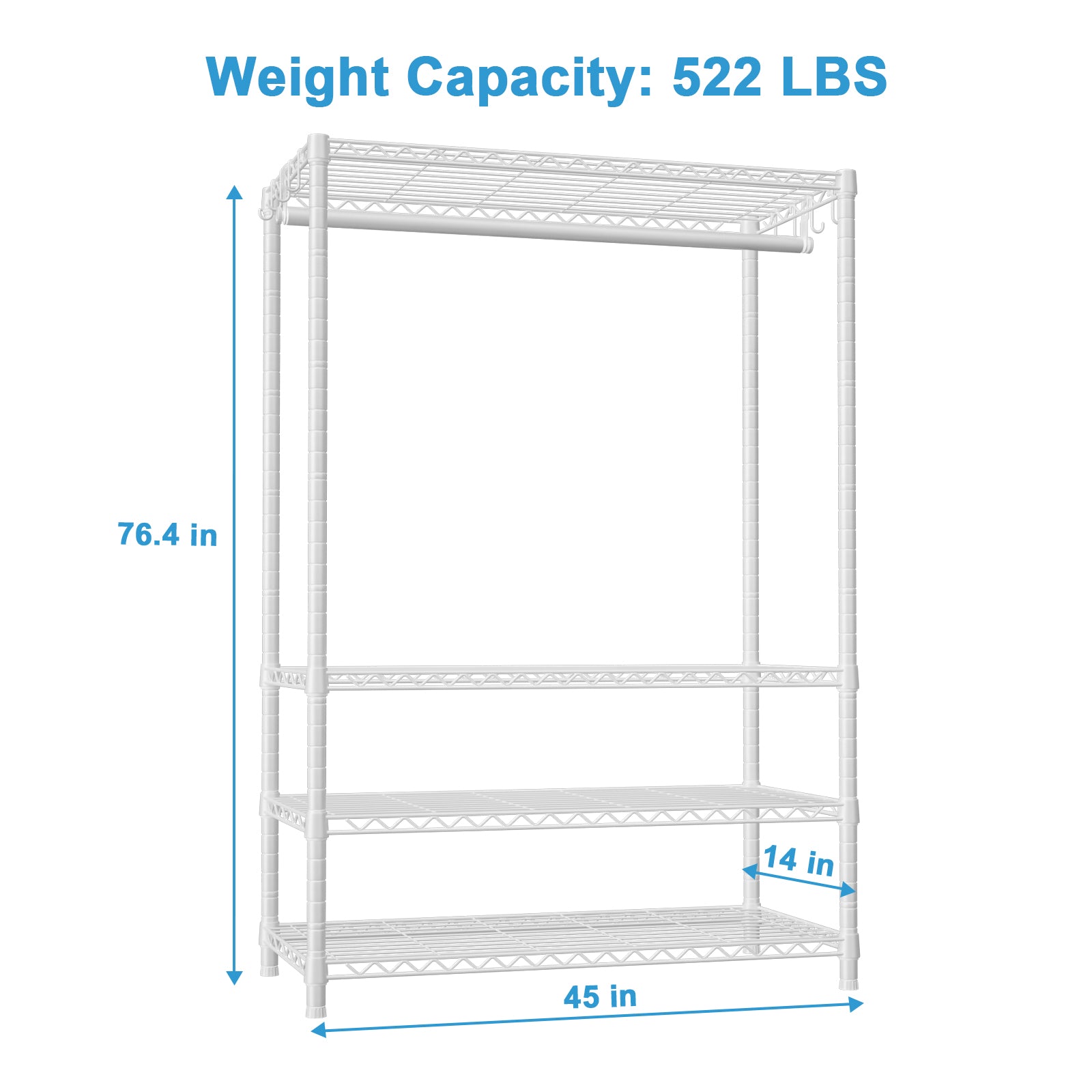 H4 45"W Extended Single Column Garment Rack (Black), 522LBS Load & Anti-Tip Device
