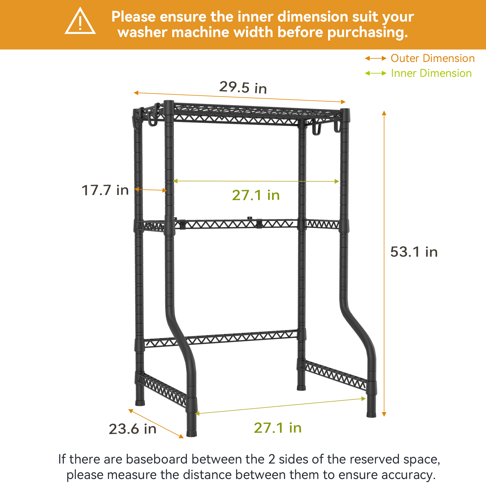 U16 Upgraded Washer Dryer Stacking Rack for Narrow Laundry Room and Bathroom, Metal Over Washer and Dryer Storage Shelves for Saving Space
