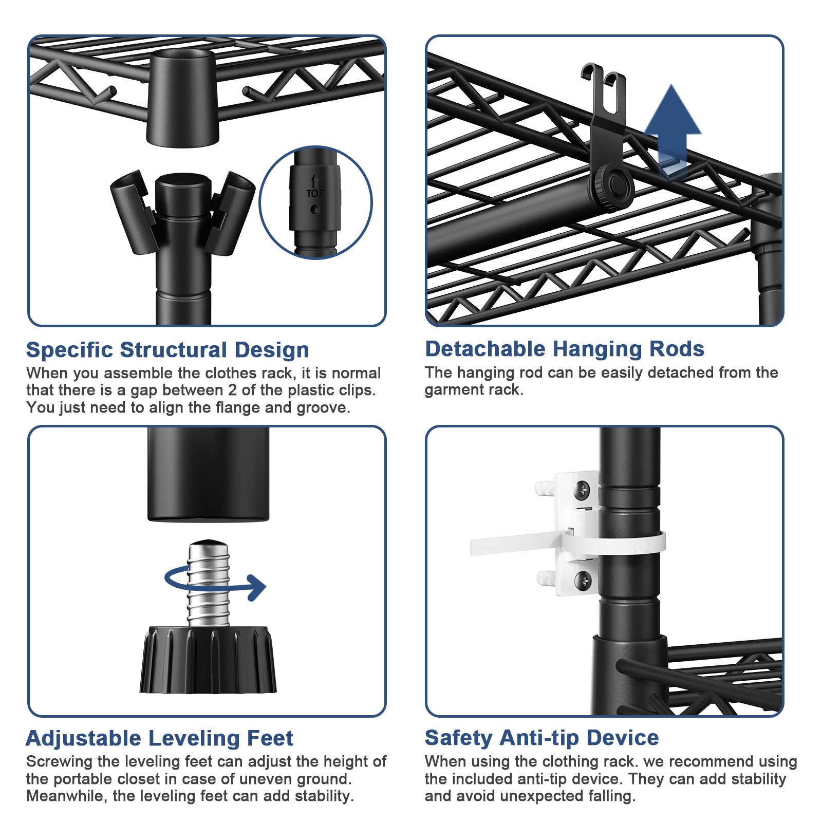 Ulif E12 Clothes Rack,Heavy Duty Freestanding Garment Rack with Shelves,Metal Clothing Closet Storage System for Hanging Clothes，71" W x 16" D x 76.5" H, Hold 960 lbs，Black
