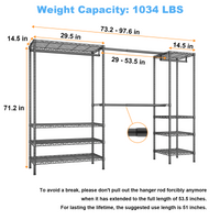 E11 73.2-97.6" Extendable Triple Column Garment Rack (Black), 1034LBS Load & Wall-Mounted/Free-Standing