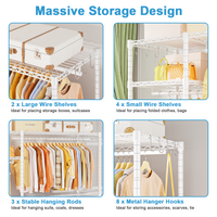 F7 Double Column Garment Rack (Black), 58"W x 14.6"D x 76.6"H, 800LBS Load & 6-Tier Shelves