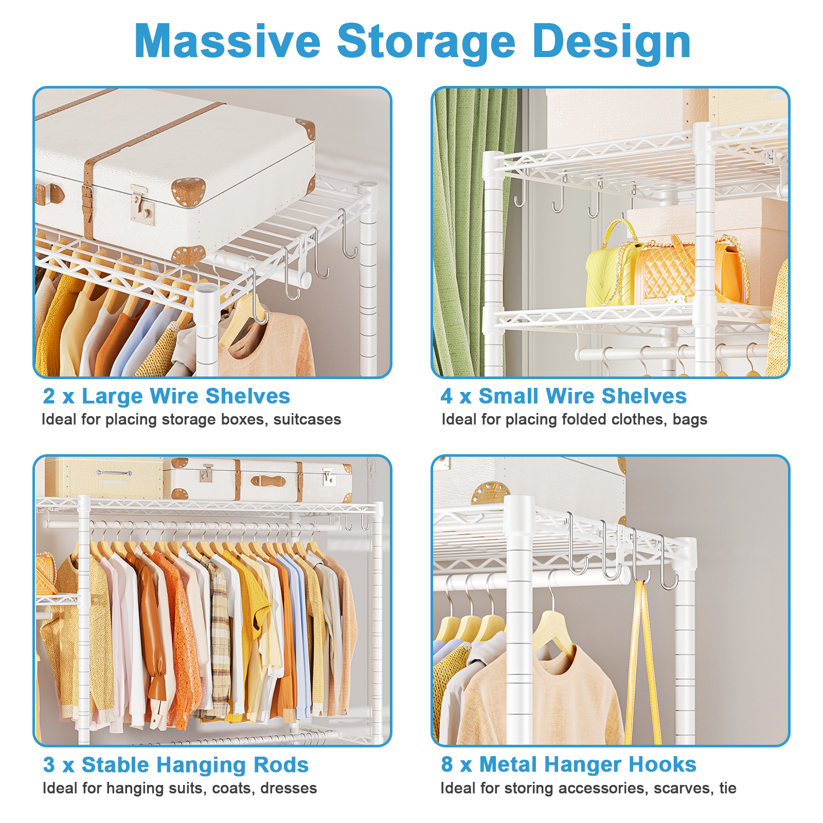 F7 Double Column Garment Rack (Black), 58"W x 14.6"D x 76.6"H, 800LBS Load & 6-Tier Shelves