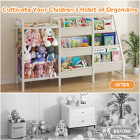 B2 Kids Bookshelf and Toy Storage, 3 Tier Book Shelf for Kids Rooms, Sling Toddler Bookshelf with Stuffed Animal Storage, Montessori Baby Bookcase for Nursery, Bedroom, Playroom, White