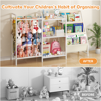 B1 Kids 3-in-1 Bookshelf & Toy Storage (White), 3-Tier Shelves+3 Sling Pockets for Nursery/Playroom