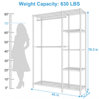 F2 45"W Double Column Garment Rack (Black), 630LBS Load & 5-Tier Adjustable Shelves