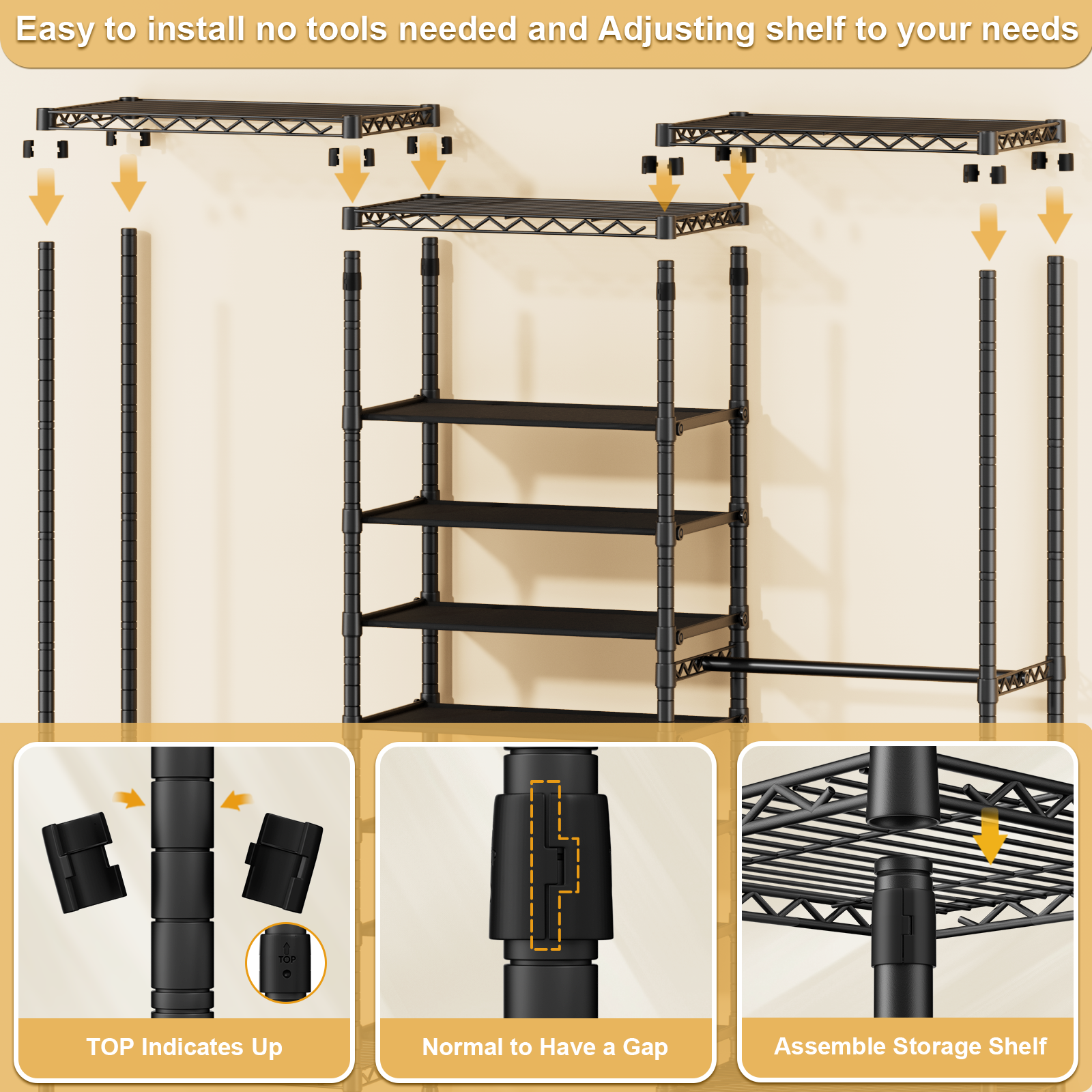 E16 Heavy Duty Clothing Rack（with 7-Tier Adjustable Shoe Rack） Freestanding Clothes Rack for Hanging Clothes