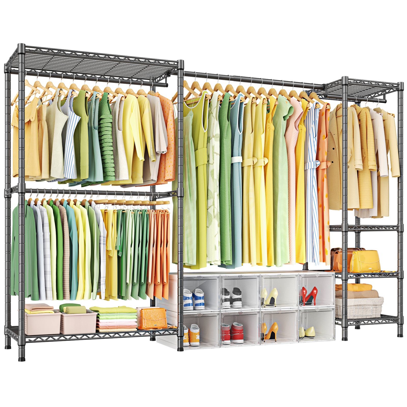 Ulif E10 Heavy Duty Closet Organizer for Bedroom & Laundry Room - Adjustable Clothes Rack with 800lbs Capacity, Freestanding Garment Rack (73-97"W