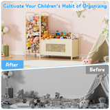 B10 Toy Storage Organizer with Stuffed Animal Storage, Large Toy Box Chest and Stuffed Animal Holder Zoo Organizer with Elastic Ropes for Nursery, Kids Room, Playroom, Bedroom, Beige