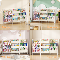 B2 Kids Bookshelf and Toy Storage, 3 Tier Book Shelf for Kids Rooms, Sling Toddler Bookshelf with Stuffed Animal Storage, Montessori Baby Bookcase for Nursery, Bedroom, Playroom, White