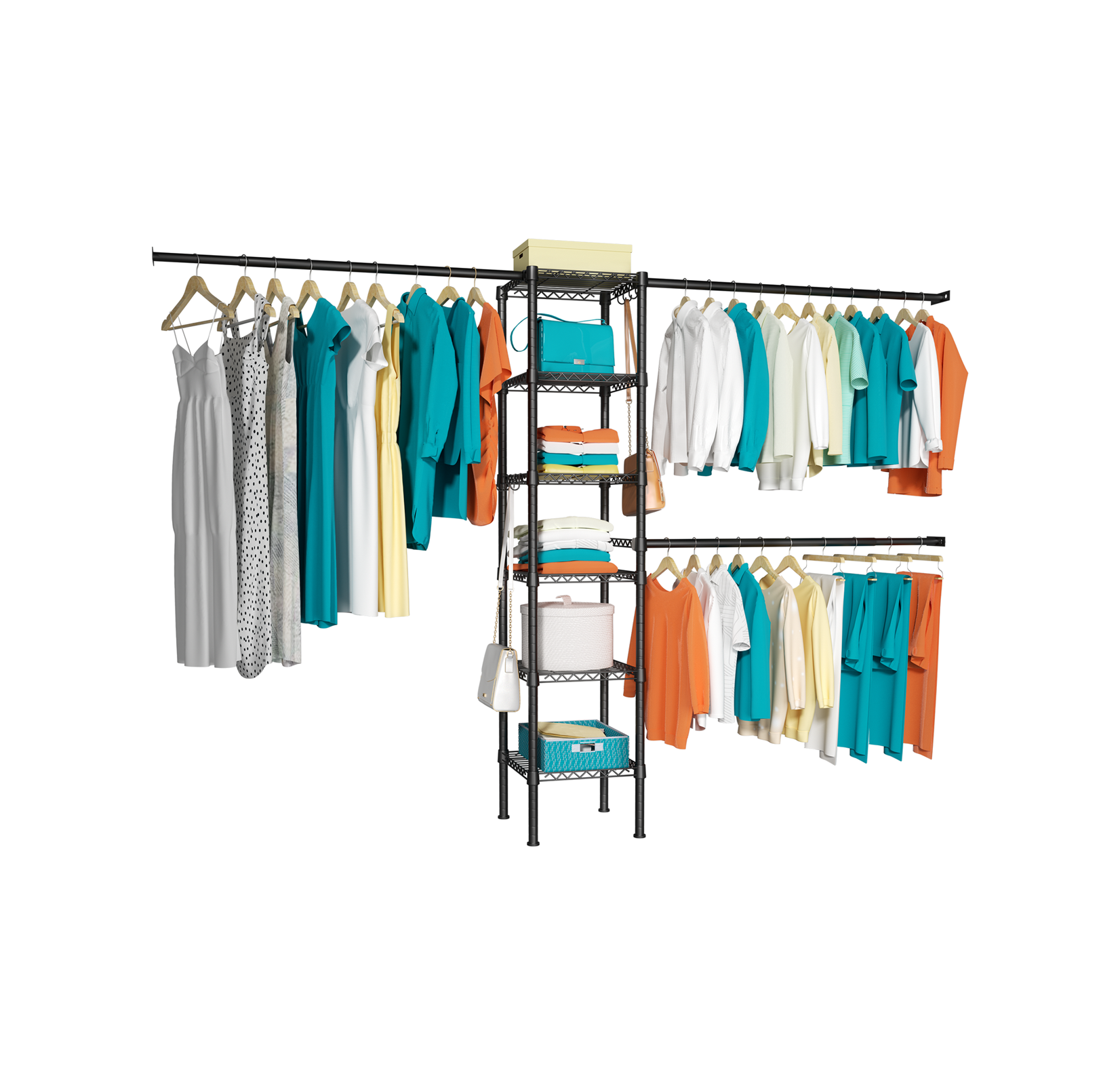 M1 Wall-Mounted Garment Rack (Black), 5.4-8.7ft Width, 700LBS Load & 3 Extendable Hanger Rods