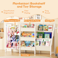 B2 Kids Bookshelf and Toy Storage, 3 Tier Book Shelf for Kids Rooms, Sling Toddler Bookshelf with Stuffed Animal Storage, Montessori Baby Bookcase for Nursery, Bedroom, Playroom, White