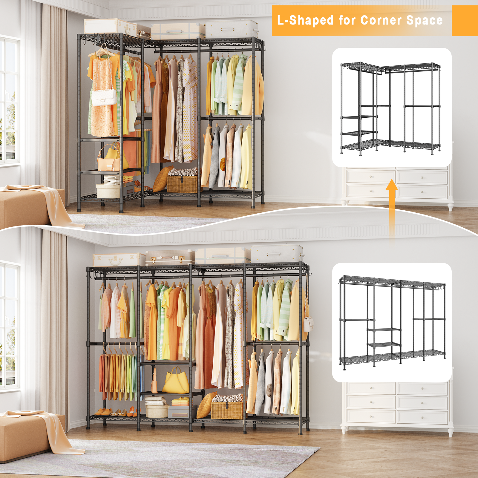 H41 Garment Rack Heavy Duty Clothes Rack, Clothing Racks for Hanging Clothes, Extra Large Freestanding Portable Closet Wardrobe Rack