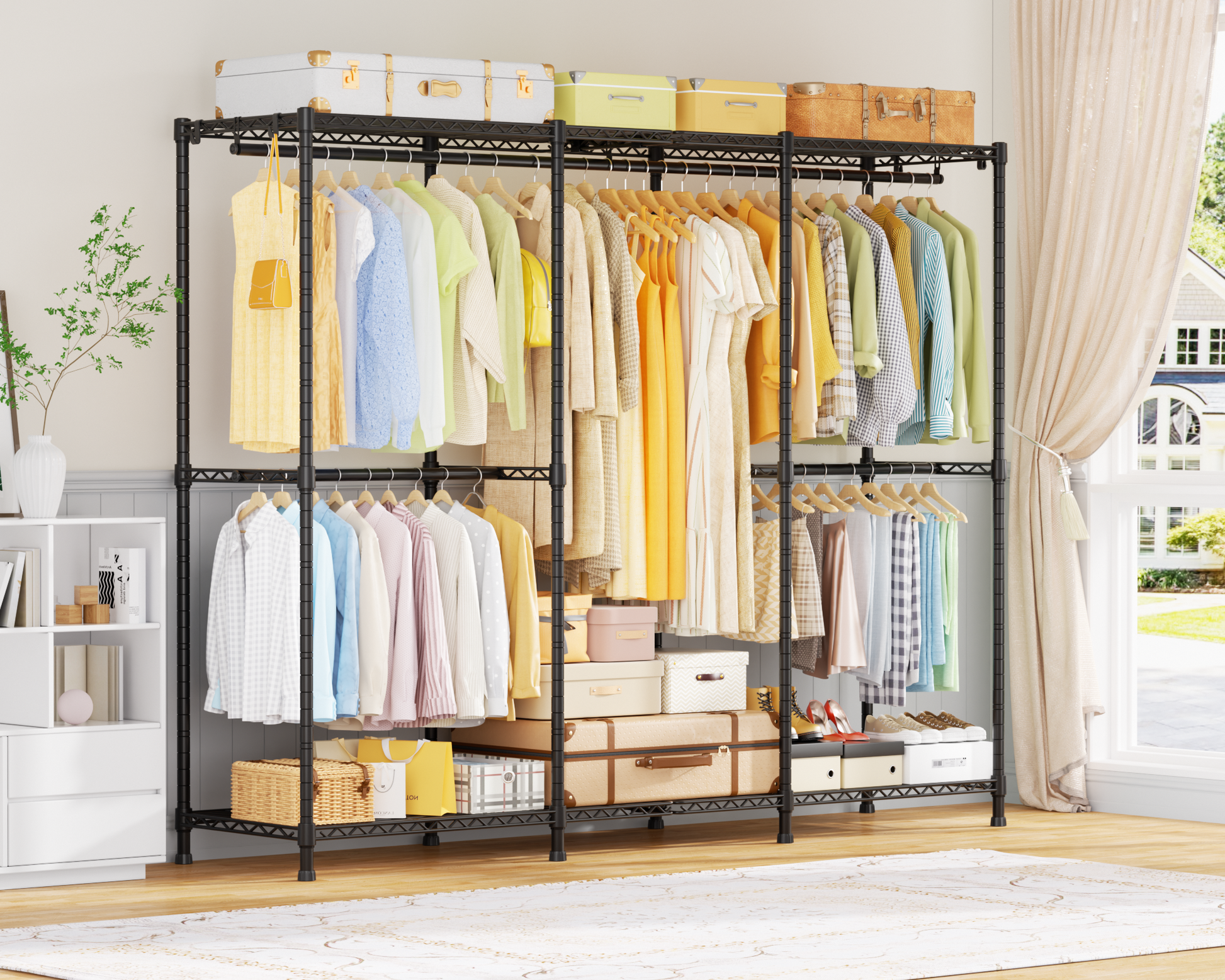 E14 Pro Heavy Duty Clothes Rack，Freestanding Clothing Racks for Hanging Clothes，Adjustable Closet Organizers and Storage，Metal Garment Rack with Shelves