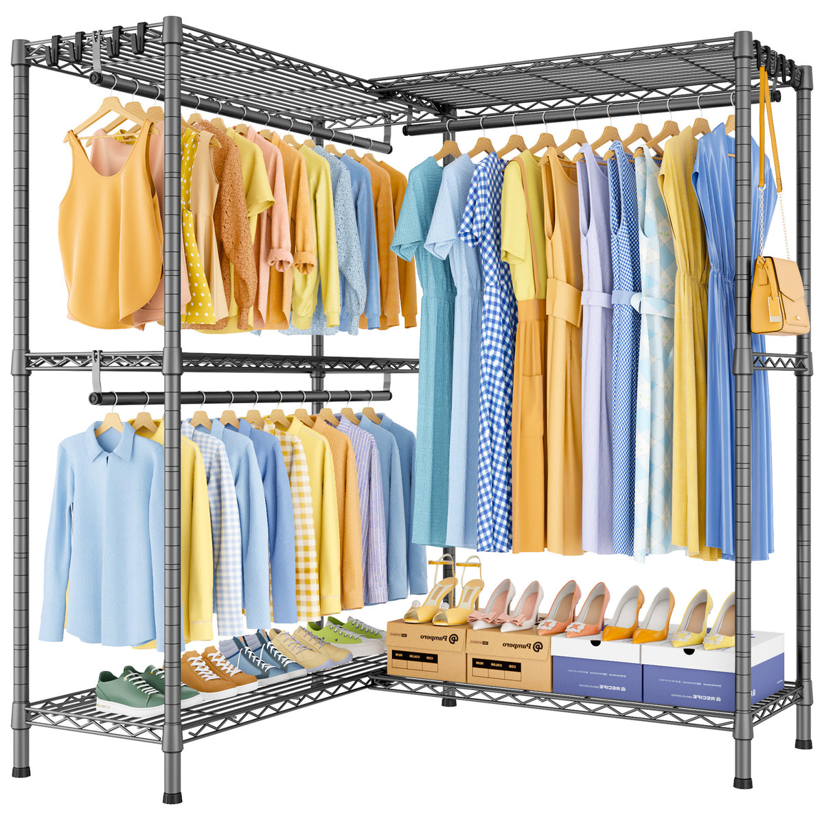 Ulif E15 Pro clothes rack, 8 S-hooks, heavy duty, L-shaped - detail photo 10 of 12