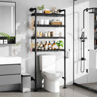 K3 Wall Mounted 4-Tier Over the Toilet Storage，Metal Above Toilet Storage with Paper Hook，Over Toilet Bathroom Organizer with Adjustable Shelf