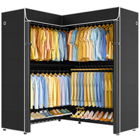 E15C Pro Garment Rack L Shaped Clothes Rack for Corner, 48.8"W x 15.8"D x 78.4"H, Black Rack with Black Dustproof Cover