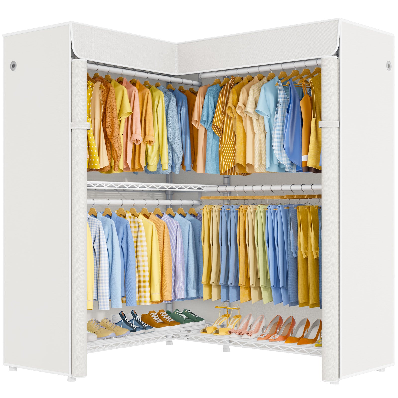 E15C Pro Garment Rack L Shaped Clothes Rack for Corner, 48.8"W x 15.8"D x 78.4"H, Black Rack with Black Dustproof Cover