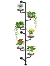 C5 Plant Stand Indoor, 6-Tier Plant Shelf, Tall Wall Mounted Metal Pole & Rotating Wooden Board Plant Holder for French Window, Corner, Home Decor
