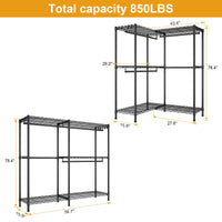 E15 Garment Rack L Shaped Clothes Rack for Corner, 850LBS LOAD, 4 Hanger Rods & 8 S Hooks