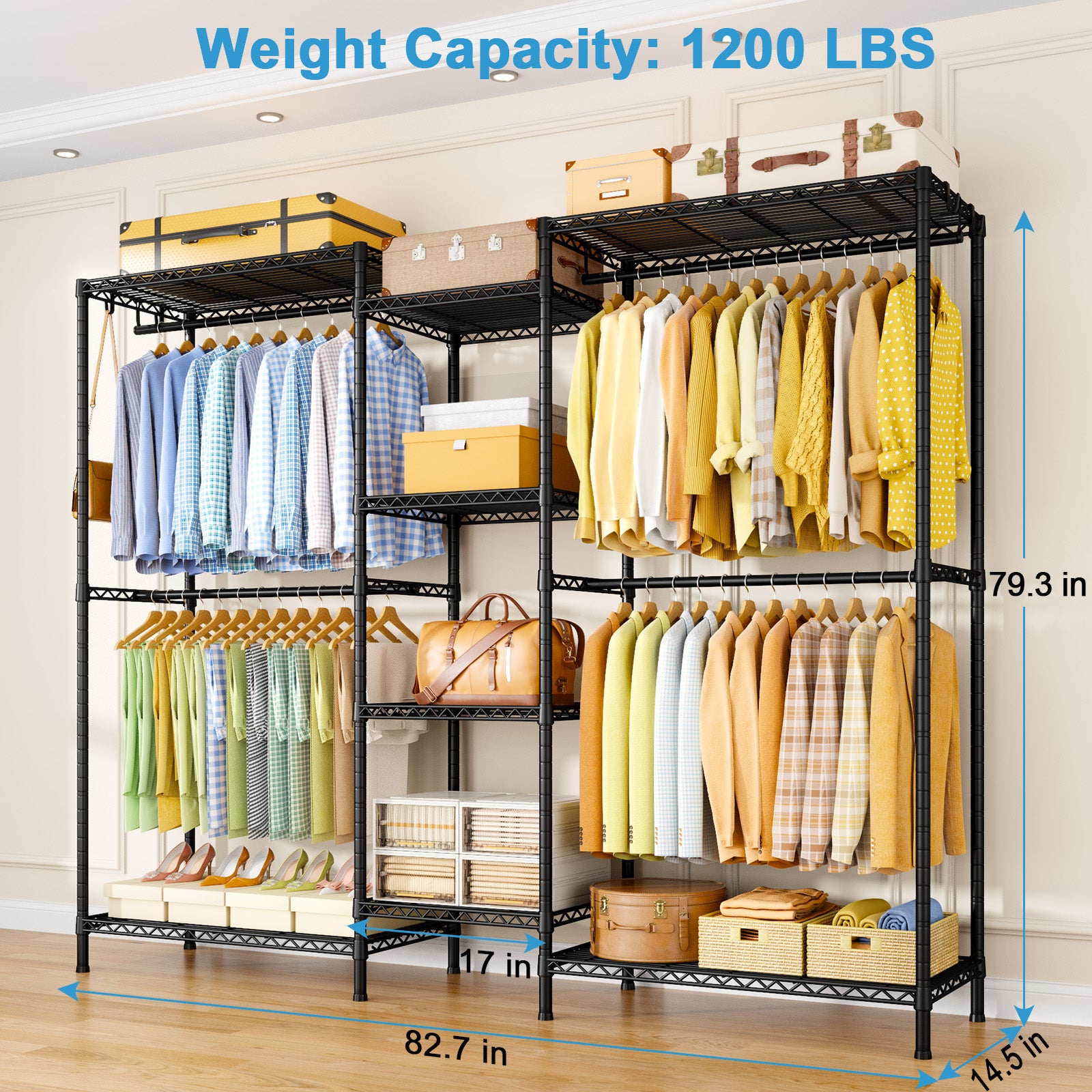 E4 Plus Heavy Duty Clothing Rack - Freestanding clothing rack with 8 shelves, Max load 1200lbs