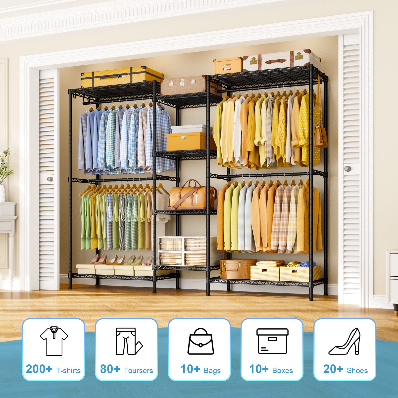 E4 Plus Heavy Duty Clothing Rack - Freestanding clothing rack with 8 shelves, Max load 1200lbs