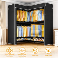 E15C Pro Garment Rack L Shaped Clothes Rack for Corner, 48.8"W x 15.8"D x 78.4"H, Black Rack with Black Dustproof Cover