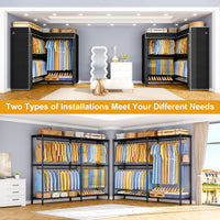 E15C Pro Garment Rack L Shaped Clothes Rack for Corner, 48.8"W x 15.8"D x 78.4"H, Black Rack with Black Dustproof Cover