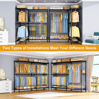 E15 Pro Garment Rack L Shaped Clothes Rack for Corner, Heavy Duty Closet System with 4 Hanging Rods & 8 S Hooks