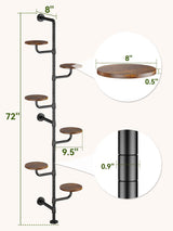C5 Plant Stand Indoor, 6-Tier Plant Shelf, Tall Wall Mounted Metal Pole & Rotating Wooden Board Plant Holder for French Window, Corner, Home Decor