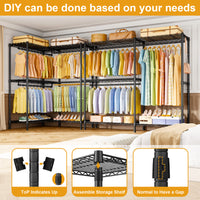 E15 Garment Rack L Shaped Clothes Rack for Corner, 850LBS LOAD, 4 Hanger Rods & 8 S Hooks