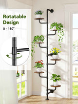 C5 Plant Stand Indoor, 6-Tier Plant Shelf, Tall Wall Mounted Metal Pole & Rotating Wooden Board Plant Holder for French Window, Corner, Home Decor